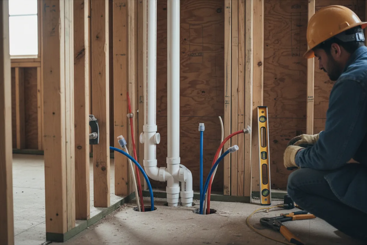 Drain and supply rough-in during Sump Pump Repair in Rosemary Beach